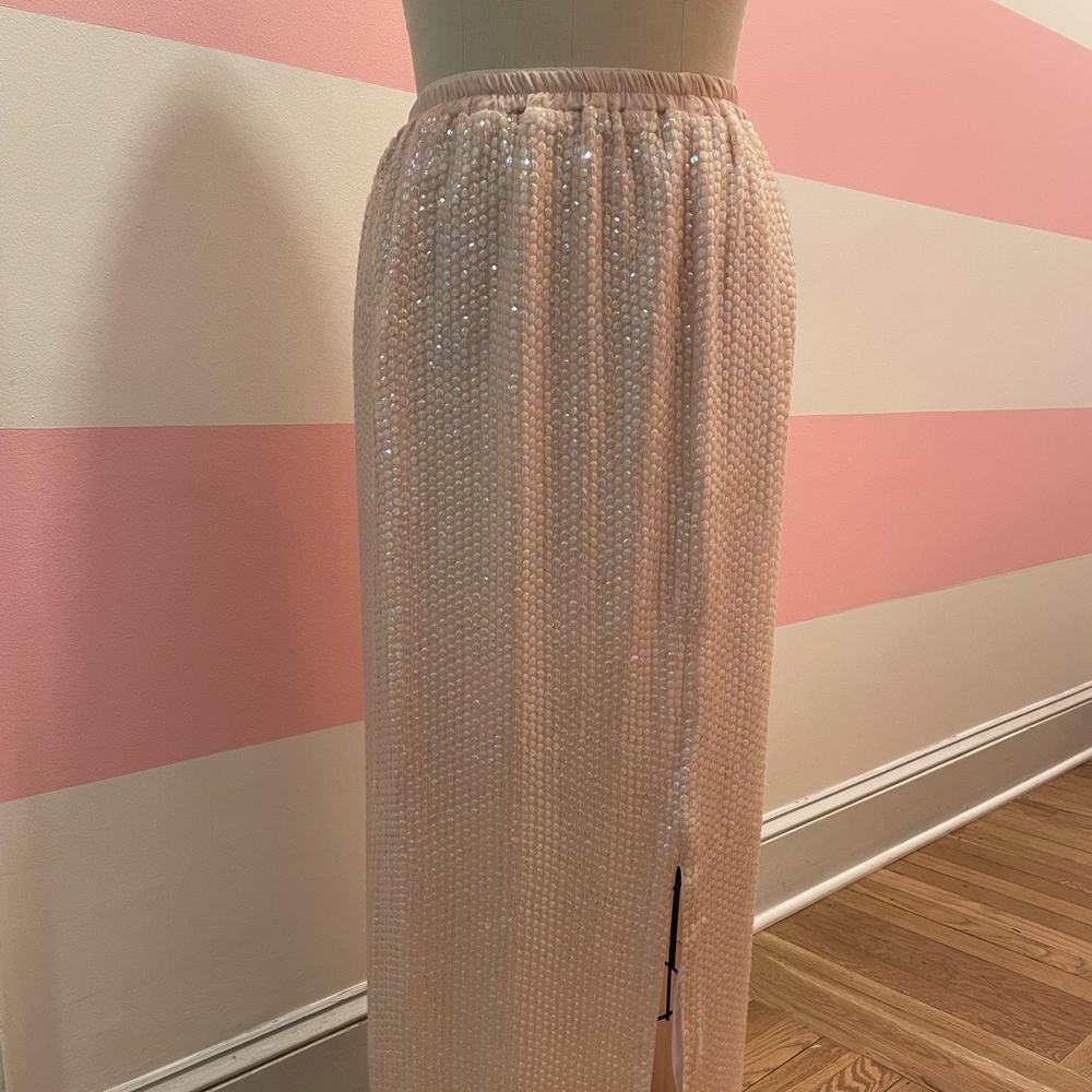 Vintage light pink sequin maxi skirt with slit